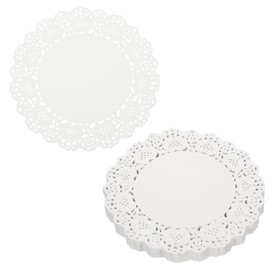 sourcing map 300pcs Lace Paper Doilies 5.5 Inch White Round Disposable Decorative Paper Placemats Hollow Flower Absorbing Papers for Cakes Desserts Food Decoration Wedding Birthday