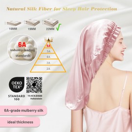 townssilk Silk Bonnet for Sleeping 100% 22 Momme Mulberry Silk for Women Luxurious Breathable Fits Secure Overnight & Pressure Free, Ideal for Long & Curly Hair - DustyPink 58cm