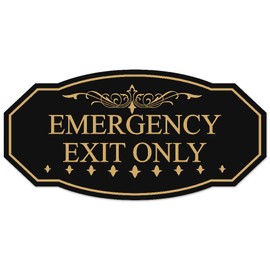 Signs ByLITA Victorian Emergency Exit Only Sign - Easy Installation | Durable Wall or Door (Black/Gold) - Small