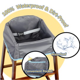 SANQOUYTT Reusable Waterproof High Chair Cover,for Wooden or Restaurant High Chair, Protect Against Messy Meals and Dirty,Dual-Belt Baby High Chair Cover,Waterproof and Washable,Gray