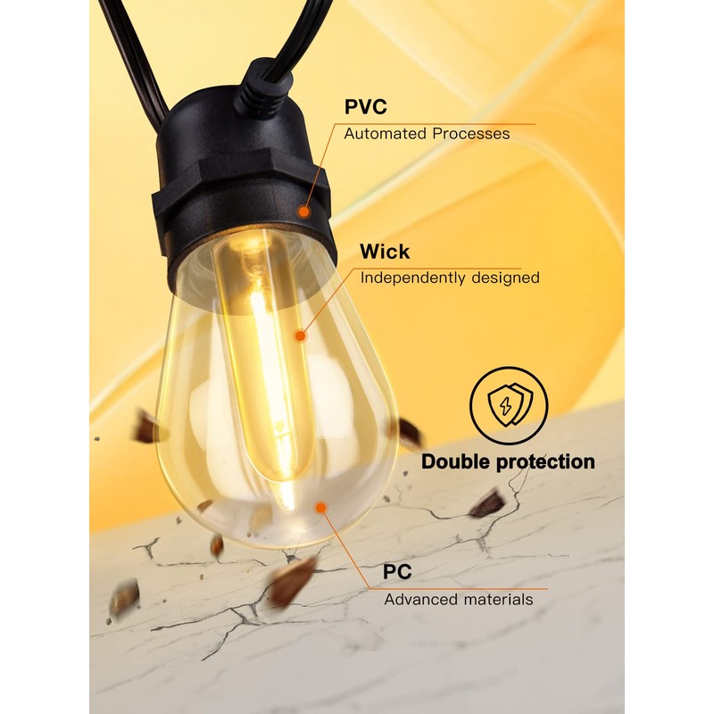 addlon 200FT(4-Pack*50FT) LED Outdoor String Lights with 64 Edison Vintage