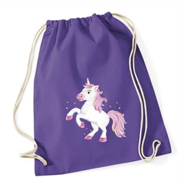 minimutz Gym Bag for Children, Unicorn Motif, Shoe Bag, Sports Bag, Jute Bag for Drawstring for Girls, Fabric Bag with Cord for School, Nursery, Leisure, purple, Rucksack