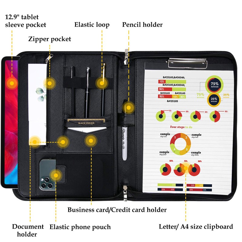 ProCase Portfolio Business Padfolio Folder with Zipper, Conference Meeting Executive