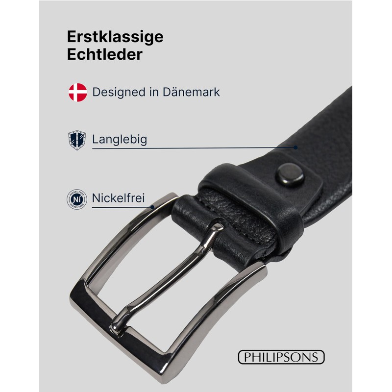 PHILIPSONS Premium Genuine Leather Belt for Men, 35 mm Wide,
