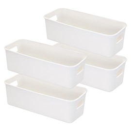 LYLIDIA Pack of 4 Storage Box Organiser Box Container 30 x 11 x 9.5 cm White Tight Storage Bathroom Boxes Plastic Baskets Small Organiser Boxes for Kitchen Bathroom Shelf Plastic Box