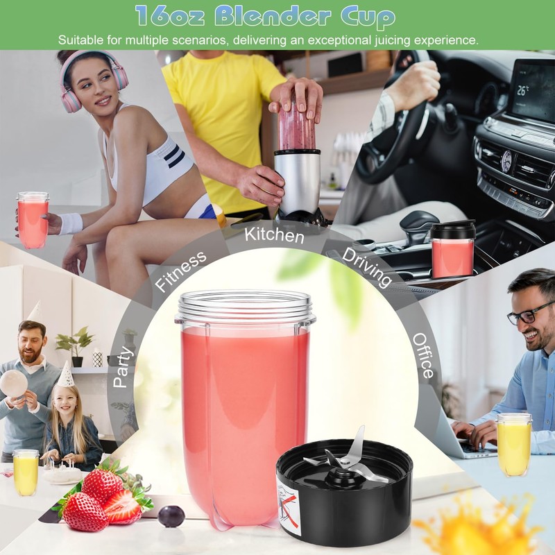 Replacement Cross Blade + 16oz Cup Set for Magic Bullet,