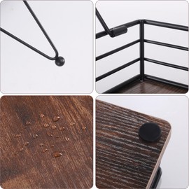 Flat Napkin Holder for Table, Napkin Holders for Paper Napkins, Farmhouse Napkin Holder with Weighted Arm, Rustic Metal Napkin Holder with Wooden Base