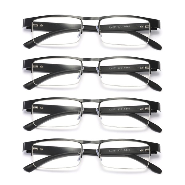 B&Q 4 Pack Metal Frame Half Frame Reading Glasses for