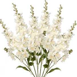 Ramo de flores falsas de delfinio blanco para boda, flores blancas, tallos de seda para jardín, flores de Larkspur, flores de tallo largo para florero, arreglo floral, decoración de mesa central de mesa, flor blanca