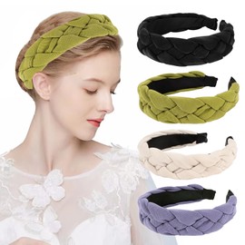 Vintage Padded Headbands, CHmiss Costume Headband Women, Pack of 4 Vintage Headband, Wide Vintage Headband, Velvet Braided Headband, for Women and Girls