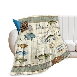 Fishing Blanket Fishing Gifts for Men Fish Throw Blanket Fishing Blanket for Kids Adults Soft Warm Cozy Fleece Blanket for Couch Sofa ​Bed 60"x80"