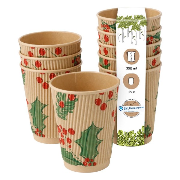 BIOZOYG Pack of 25 Brown Ripple Cups / Coffee Cups