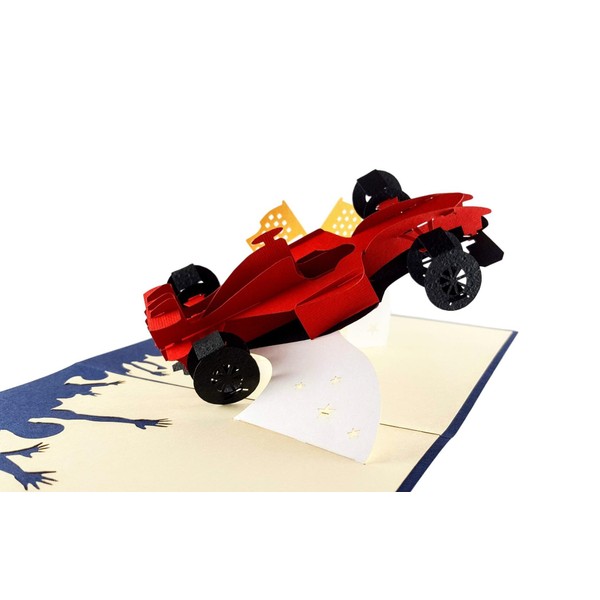 iGifts And Card Formula One 1 Racer 3D pop up greeting card - Car Racing, F1, Checkered Flag, Grand Prix, Half-Fold, Happy Birthday, Congratulations, Fun, Just Because, Friendship, Thank You, Miss You