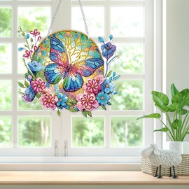 Bowetile Butterfly Hanging Diamond Art Painting Kits for Adults Beginners, 5D Special Shape Diamond Art Kits, Crystal Rhinestones Diamond Gem Art Painting for Home Garden Wall Decor, Christmas Gifts