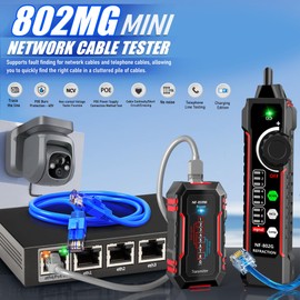 ZHOUCE NF-802MG Network Cable Tester for POE/Cat5/Cat5e/Cat6/Cat6a CAT3 Phone Line RJ11 RJ45 Ethernet LAN Telephone Cable Fault Finder with Toner Function