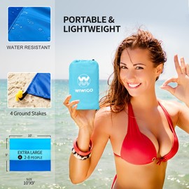 WIWIGO - Manta de playa impermeable a prueba de arena, 79 x 83 pulgadas, para 2 a 8 adultos, de secado rápido, accesorios de playa para viajes, camping, senderismo