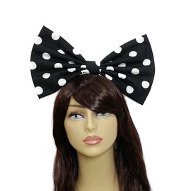 Giant Extra Large Hair Bow Collection- Red Polka Dot"Minnie Mouse" Inspired Hair Bows- Red- Black- Or Pink- Rockabilly, Pin Up, Retro, cosplay (Headband, Black Polka Dots)