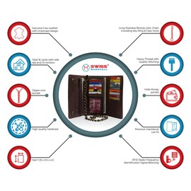 RFID Blocking Mens Tri-fold Long Style Crazy Horse Leather Steel Chain Wallet, (Brown)