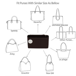 ETTP Purse Organizer Insert For Handbags, Tote Bag Organizer Insert, Handbag Organizer For Tote & Handbags, Compatible with Neverful Speedy and More (Slender Medium,Black)