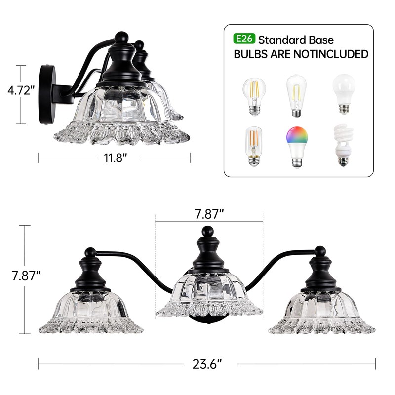 XIEDUN Farmhouse Vanity Lights for Bathroom Vanity Light Fixtures Black