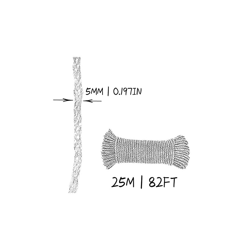 5mm*25m Plastic Rope. Polyethylene Rope for Outdoor Clothesline, Gardening, Agriculture.