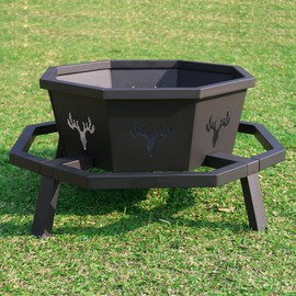 BOINN 35 Inch Fire Pit, Wood Burning Fire Pit for Outside, Heavy Duty Octagonal Firepit with Poker for Camping Backyard Patio Black