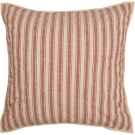 Piper Classics Market Place Red Ticking Stripe Quilted Euro Sham Pillow Cover, 26" x 26", Farmhouse Style Red & Cream Bedding
