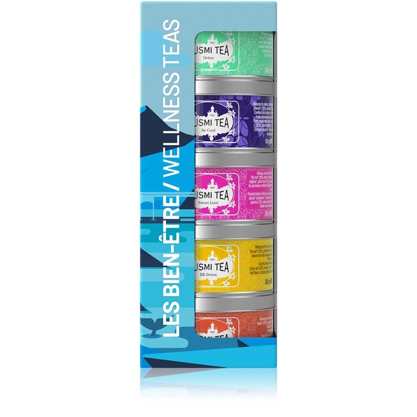 Kusmi Tea - Bien-être Bio-Set - Assorted Flavoured Teas and Infusion - Gift Idea - Detox Tea, BB Detox, Boost, Sweet Love and Be Cool Infusion - 5 Miniatures of 25 g