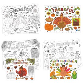 kortes 21 Pack Disposable Fall Thanksgiving Placemats for Kids, Paper Turkey Coloring Activity Paper Place Mat 3 Styles Thankful Autumn Table Mat Chargers for Dinner Table Children Fall Party Décor