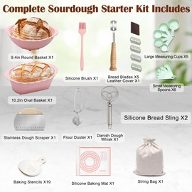 Coldairsoap 32p Silicone Banneton Bread Proofing Baskets, 9 In Round & 10 In Oval Foldable Sourdough Baking Basket, Complete Sourdough Starter Kit for Bread Making with Silicone Baking Mat & Sling