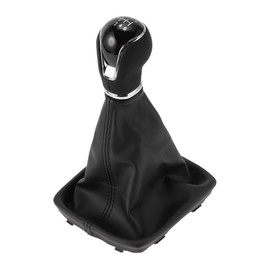 Partuto 6 Speed Manual Gear Shifter Knob with Cover - Car Shift Lever Knob with Cover - for Seat Leon 2012-2020 Plastic Faux Leather Black - 1 Pc
