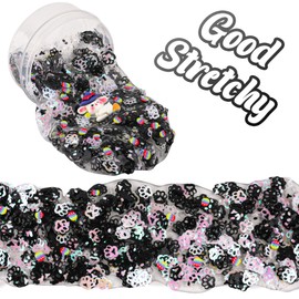 Black & White Cat's Paw Glitter Sequins Slime, Stretchy Crunchy Slime Party Favors for Kids & Sensory Toys for Girls & Boys Gifts