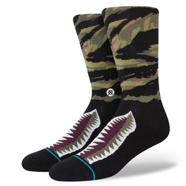 STANCE Warbird Crew Socks Camo Green Black Infiknit UK Sizes 6 - 13 (as8, alpha, m, regular, regular, Medium)