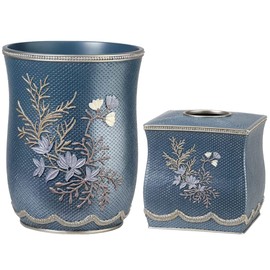 Zahari Home 2pc Capri Bathroom Decor Set Waste Basket for Bathroom & Tissue Cover Modern Classic Decor Stylish Unique Design Beautiful Royal Blue Bathroom Accessories Set