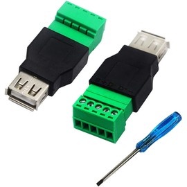 Greluma 2 x USB 2.0 A Screw Terminal Block Connection with a Screwdriver, USB 2.0 A Female to 5 Pin Female Screw Shielding Terminal Plug Adapter Converter 300 V 8 A