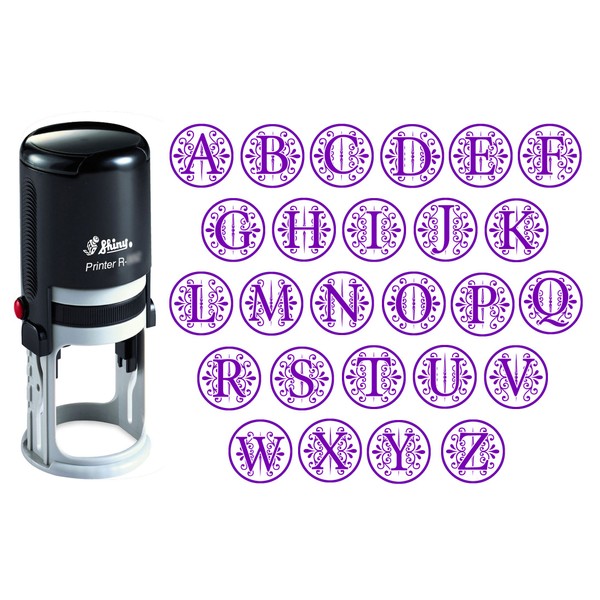 Custom A-Z Alphabet Stamp in Violet Ink Monogram Round Rubber