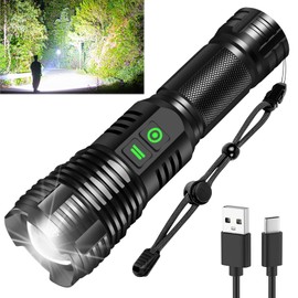 Northlet Rechargeable Flashlights, High Lumens Super Bright Led Tactical Flashlight with 5 Modes, High Power Waterproof Dual Button/Dual Interface Flashlight for Emergency, Outdoor, Camping, Hiking
