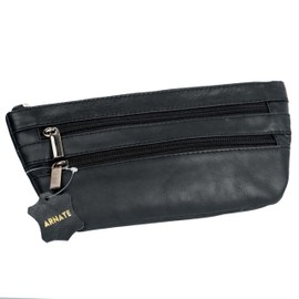 Men Women Black Belt Pouch Waist Pack Travel Pack Fanny Genuine Goat Leather (Black)