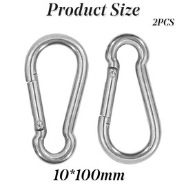 Carabiner Clip 4 Inch Spring Snap Hook Heavy Duty 2pcs 10x100mm for Hammock Punching Bags Swing Chairs Gym Equipment Camping Hiking