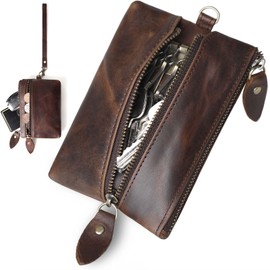 Key Case, Men's, 4 in 1 Card Storage, Car Key Case, Coin Purse, Small Item, Genuine Leather, 6 Hooks, 2 Outer Pockets, Leather Card Key Case, Card Slot, Coin Purse, Smart Key Holder, Small Item,