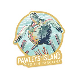 Lantern Press Sticker Pawleys Island, South Carolina, Graphic Pastel, Sea Turtle, Die Cut Vinyl, (Waterproof Decal for Cars, Water Bottles, Laptops, Coolers), Small