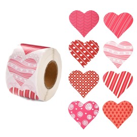 DanLingJewelry 1 Roll 500Pcs Red Pink Valentine Heart Tag Stickers Heart Shaped Kraft Sticker Labels for Wedding Party Favor Present Wrapping Decor (8 Styles)