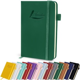 Tasalas Pocket Notebook Portable A6 Notebooks with Inner Pocket and Elastic Band - 80 GSM Lined Paper Notepad, 196 Pages (98 Sheets) Soft & Durable PU Leather Cover (Green)