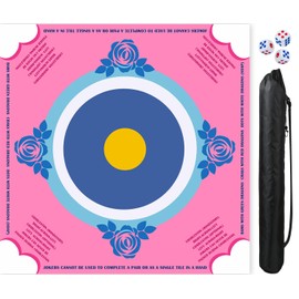 Taluokong Mahjong Mat for Table with Rules Rubber Anti Slip Noise Reduction Table Mat Cover with 1 Carrying Bag and 3 Dice for Mah jongg Poker Cards Tile and Board Games Dominoes 31.5in*31.5in (Pink)