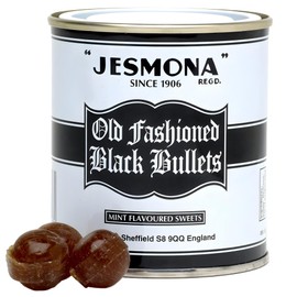 Jesmona Old Fashioned Black Bullets 8.8 Oz (Pack of 6) - Mint Flavored British Hard Candy Gift Tin, Peppermint Balls English Boiled Sweets, Travel Sweet & Imported Confectionery Treat from England, UK