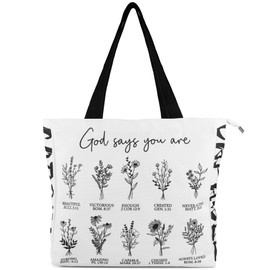 LOCKASEN Bible Verse Canvas Tote Bag - Christian Floral Reusable Shopping Bag with Zipper, Inspirational Tote for Women, Sturdy Canvas Bags with Handles for Groceries, Work, and Everyday Use