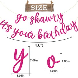 Go Shawty It's Your Birthday Banner, Hip Hop Birthday Party Decorations Supplies, Rap Theme Bday Bunting Sign, Pre-Strung, Photo Props (Pink)