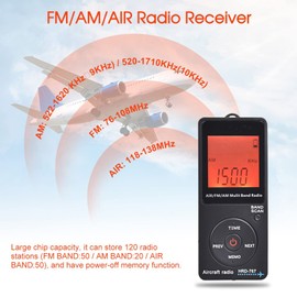 Mini Aviation Band Radio Built in 400MAH Lithium Battery, FM AM AIR Radio with Earphone, Orange Backlight LCD Dispaly, Support Automatic Storage and Search