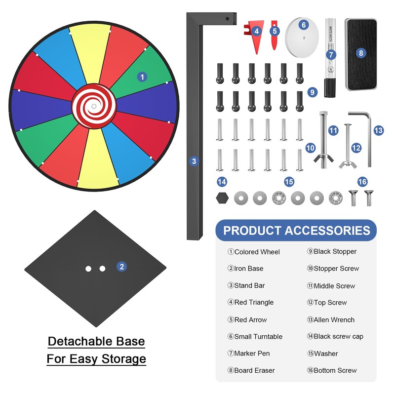 Retbtnm 12 Inch Prize Wheel, 12 Slots Color Spinning Wheel