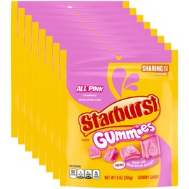 STARBURST Gummies All Pink Gummy Candy Strawberry Flavored Chewy Snacks Bulk, Sharing Size, 9 oz Candy Bags (Pack of 8) for Pink Buffets, Party Favors, and More